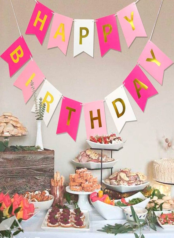 Happy Space - Baby Happy Birthday Banner with Foil Gold Letters, Happy Birthday Bunting Banner for Party Decorations (Double Pink) - Image 4